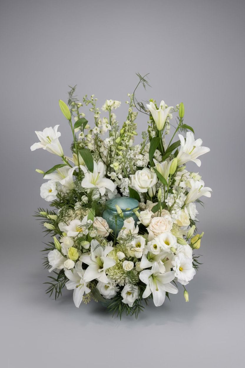 Sympathy Cremation Wreath in White