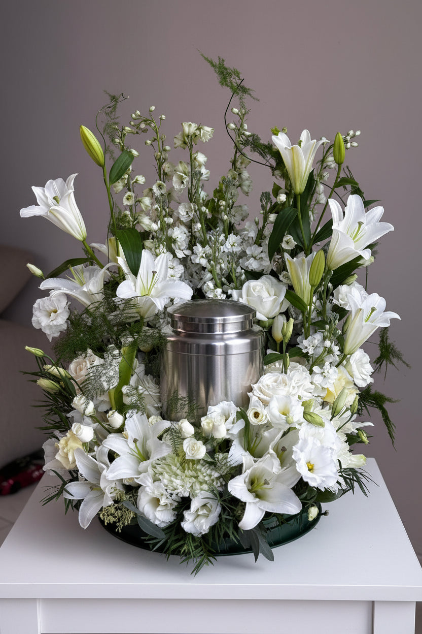 Sympathy Cremation Wreath in White